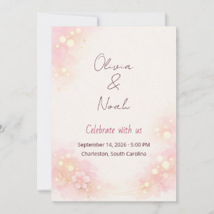 Faire-part de mariage floral à l'aquarelle rose rê