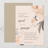 Faire-part de mariage floral à l'aquarelle ROSE TE (Devant / Derrière)