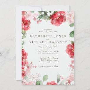 Faire-part de mariage floral à l'aquarelle rouge e