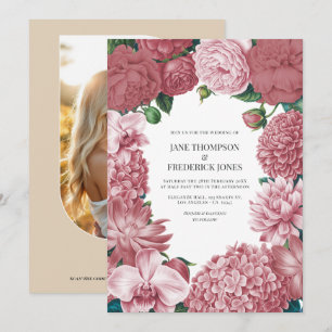 Faire-part de mariage floral à l'argile rosé, rose