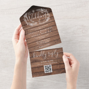 Faire-part de mariage floral à monogramme QR Code 