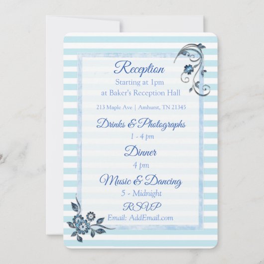 Faire-part de mariage floral à rayures bleues (Dos)