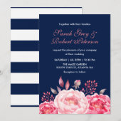 Faire-part de mariage floral à rayures roses bleus (Devant / Derrière)