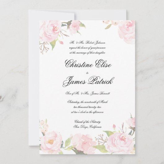 Faire-part de mariage floral à teinte romantique (Devant)