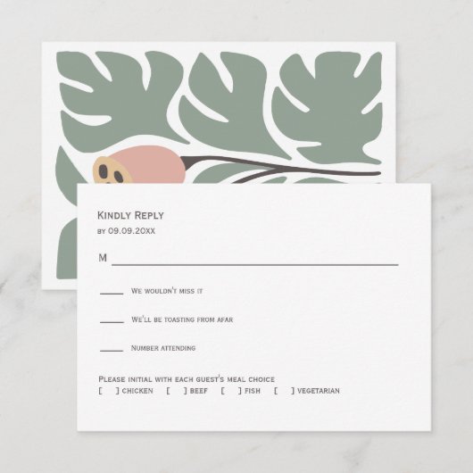 Faire-part de mariage floral abstrait Sage & Blush (Devant / Derrière)