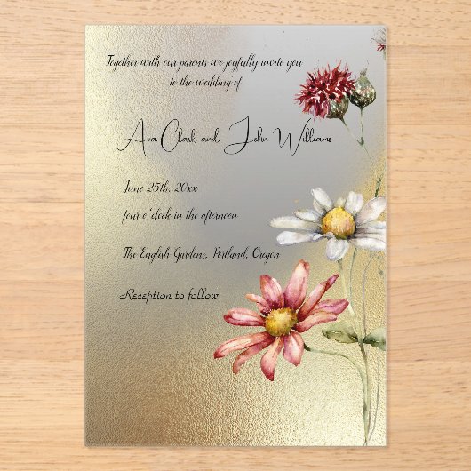Faire-part de mariage floral acrylique (Recto)