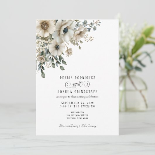Faire-part de mariage floral aquarelle (Debout devant)