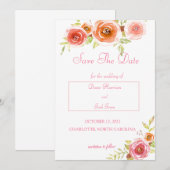 Faire-part de mariage floral aquarelle aux roses (Devant / Derrière)