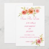 Faire-part de mariage floral aquarelle aux roses (Devant / Derrière)