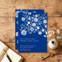 Faire-part de mariage floral aquarelle bleu marine
