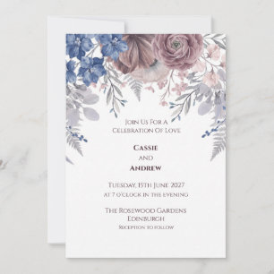 Faire-part de mariage floral aquarelle bleu mauve