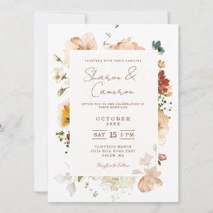 Faire-part de mariage floral aquarelle Bohème rust