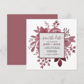 Faire-part de mariage floral aquarelle burgundy à  (Devant / Derrière)