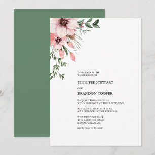 Faire-part de mariage floral aquarelle corail et v