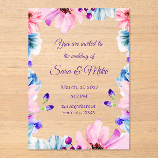 Faire-part de mariage floral aquarelle couleur per