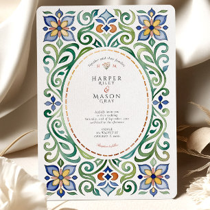 Faire-part de mariage floral aquarelle en carreaux