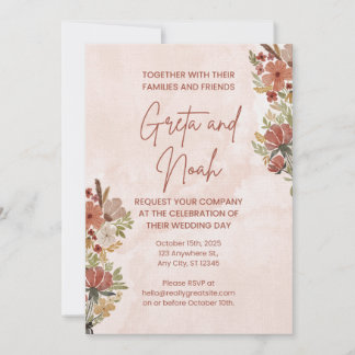 Faire-part de mariage floral aquarelle marron vert