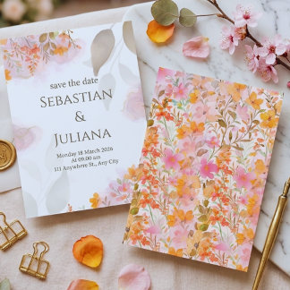 Faire-part de mariage floral aquarelle pastel