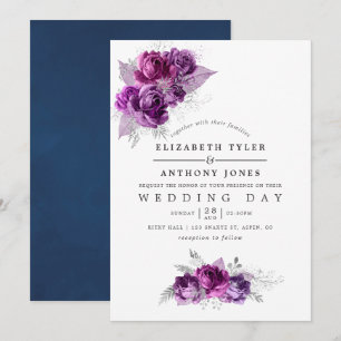 Faire-part de mariage floral aquarelle prune et ma