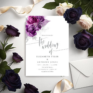 Faire-part de mariage floral aquarelle prune et ma