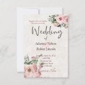 Faire-part de mariage floral aquarelle rose (Devant)