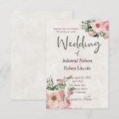 Faire-part de mariage floral aquarelle rose (Devant / Derrière)