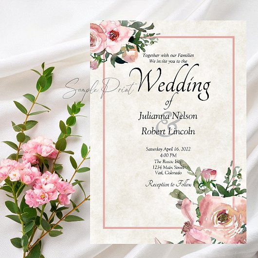 Faire-part de mariage floral aquarelle rose budget