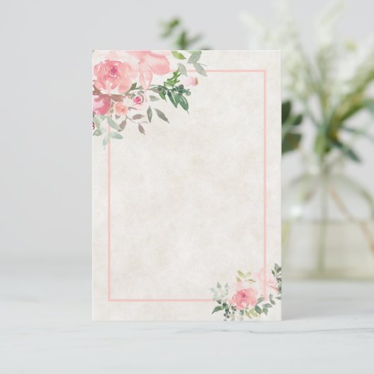 Faire-part de mariage floral aquarelle rose lueur (Debout devant)