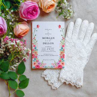 Faire-part de mariage floral aquarelle rose poudré