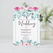 Faire-part de mariage floral aquarelle rose printe (Debout devant)