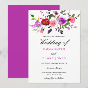 Faire-part de mariage floral aquarelle rose violet