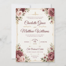 Faire-part de mariage floral aquarelle Royal Burgu