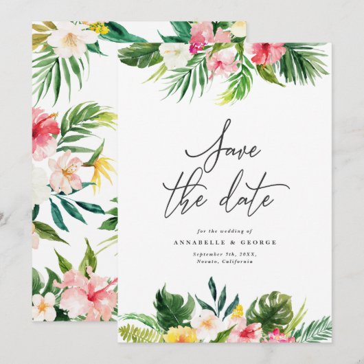 Faire-part de mariage floral aquarelle tropical (Devant / Derrière)