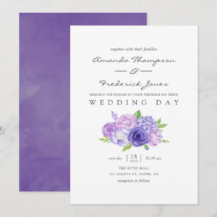 Faire-part de mariage floral aquarelle ultra viole