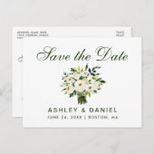 Faire-part de mariage floral aquarelle vert blanc (Devant / Derrière)