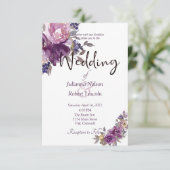 Faire-part de mariage floral aquarelle violet (Debout devant)