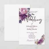 Faire-part de mariage floral aquarelle violet (Devant / Derrière)