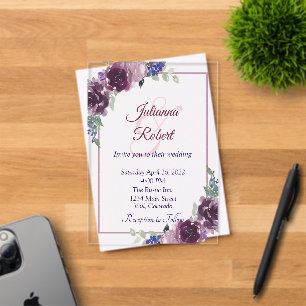 Faire-part de mariage floral aquarelle violet