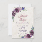Faire-part de mariage floral aquarelle violet à pe (Devant)