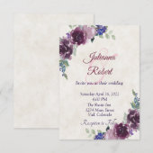 Faire-part de mariage floral aquarelle violet à pe (Devant / Derrière)