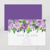 Faire-part de mariage floral aquarelle violet et v (Devant / Derrière)