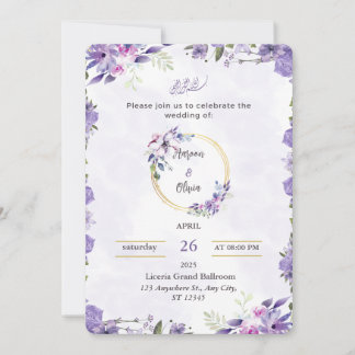 Faire-part de mariage floral aquarelle violet et v