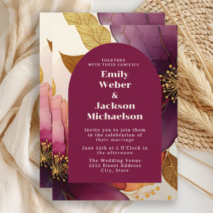 Faire-part de mariage Floral Arch Bold Plum Gold 