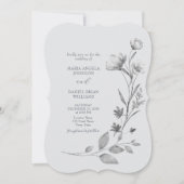 Faire-Part de Mariage Floral Argent Rustique (Devant)