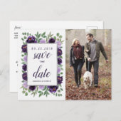 Faire-part de mariage floral argenté violet et ver (Devant / Derrière)