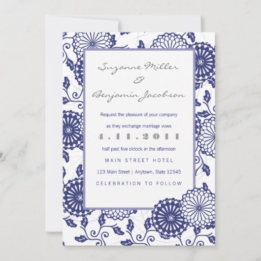 Faire-part de mariage floral assez bleu (Devant)