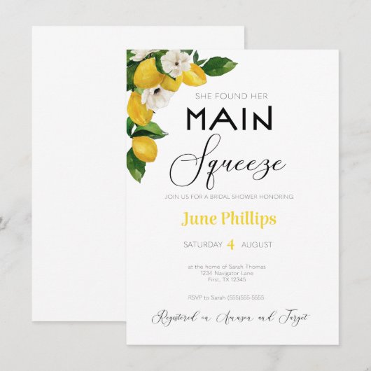 Faire-part de mariage floral au citron (Devant / Derrière)