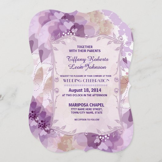 Faire-part de mariage Floral aux fleurs violettes (Devant / Derrière)