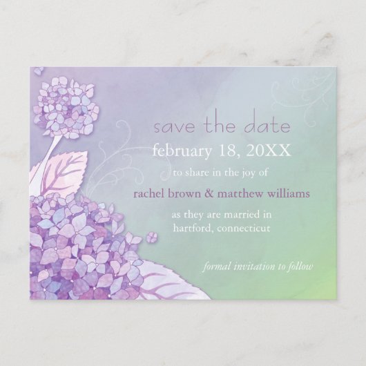 Faire-part de mariage floral aux hortensias (Devant)