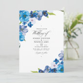 Faire-part de mariage floral aux teintes de bleu (Debout devant)
